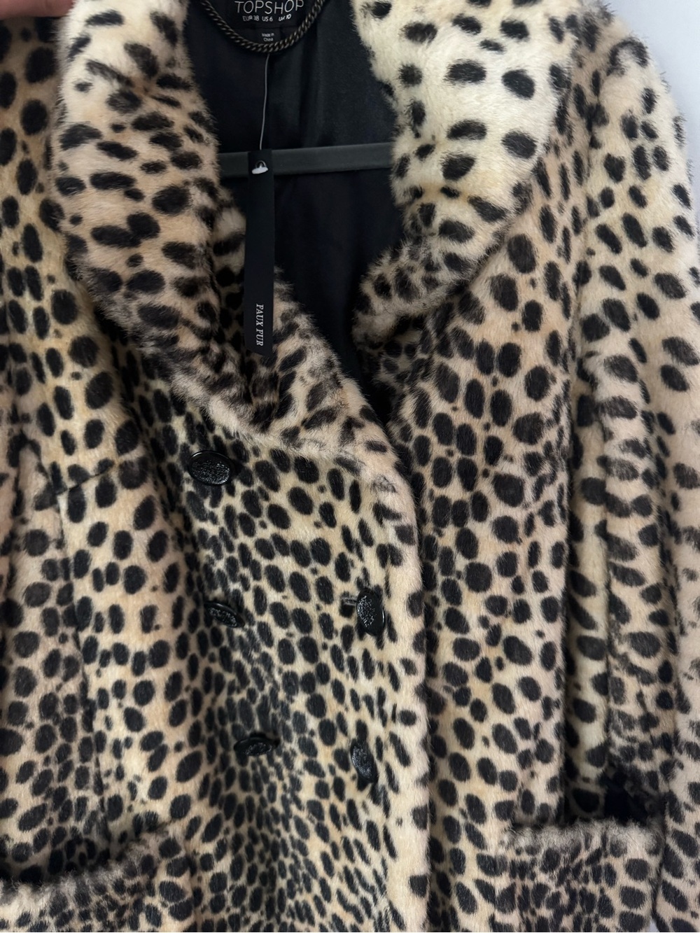 Vintage Topshop Kate Moss Leopard Print Faux Fur Pea Coat - Beige & Black - Picture 3 of 6